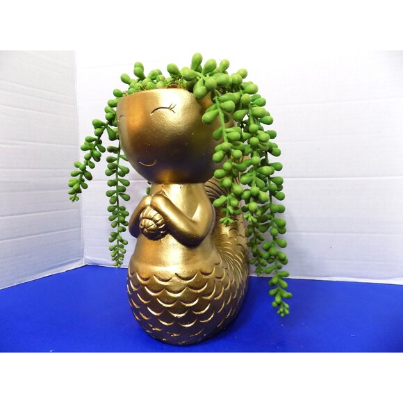 NEW Beautiful Rare Mermaid & Faux Plant Figurine Statue Coastal Nautical Decor - Picture 3 of 8
